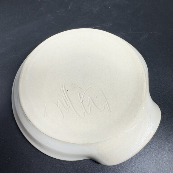 Vintage Hand Made Stoneware Pottery Spoon Rest Dish Holder Artist Signed Dish - Picture 6 of 11